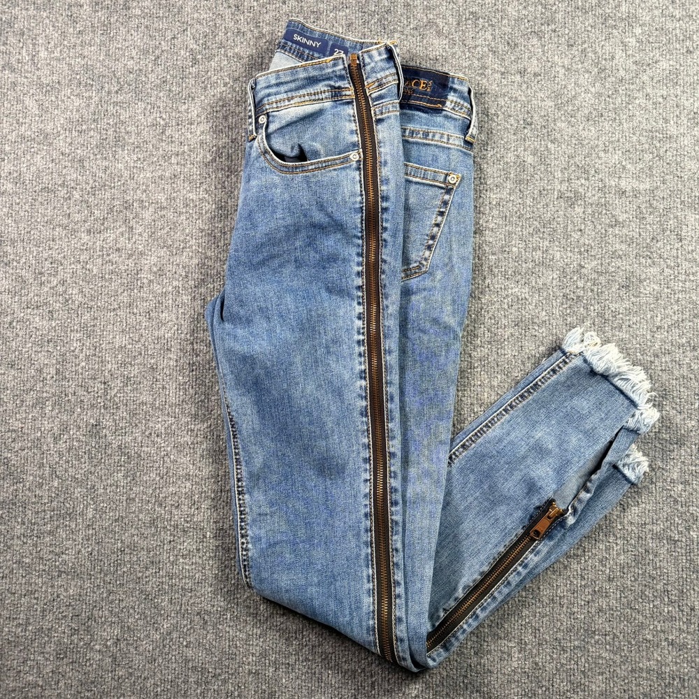 Grace in LA Skinny Jeans Womens 27 Blue Side Zipper Frayed Hem Medium Wash